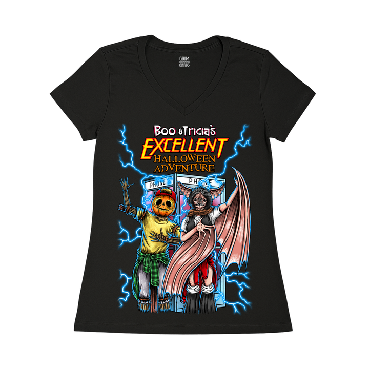 BOO & TRICIA'S EXCELLLENT HALLOWEEN ADVENTURE V-NECK T-SHIRT
