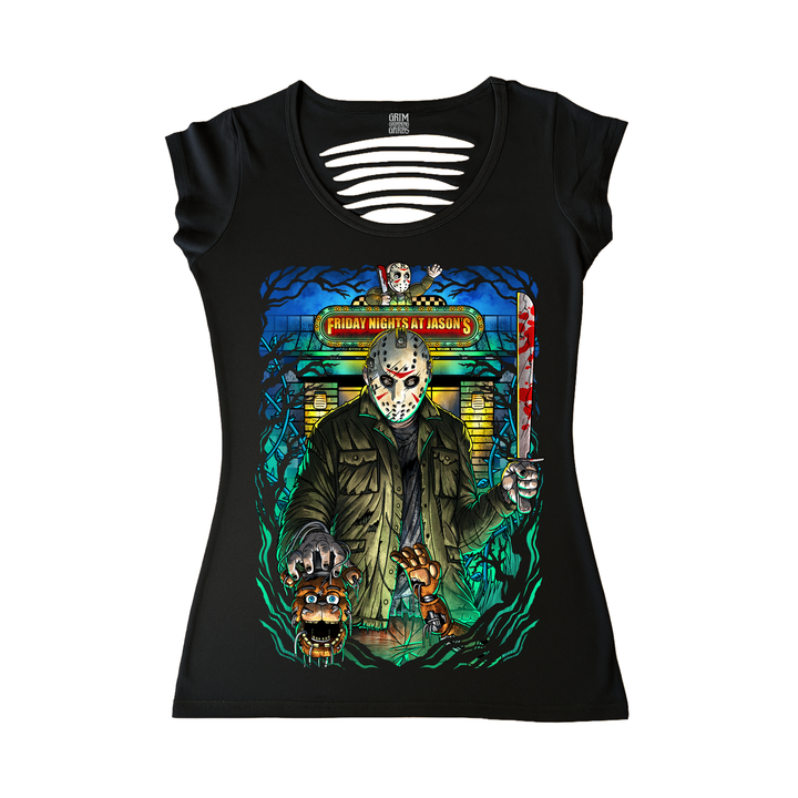 FREDDY FAZBEAR VS JASON WOMEN'S CUT BACK T-SHIRT