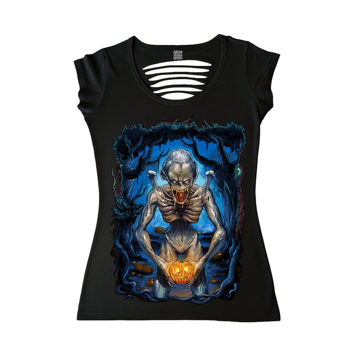 PUMPKIN PATCH MASSACRE - BOOS IN PERIL WOMEN'S CUT BACK T-SHIRT