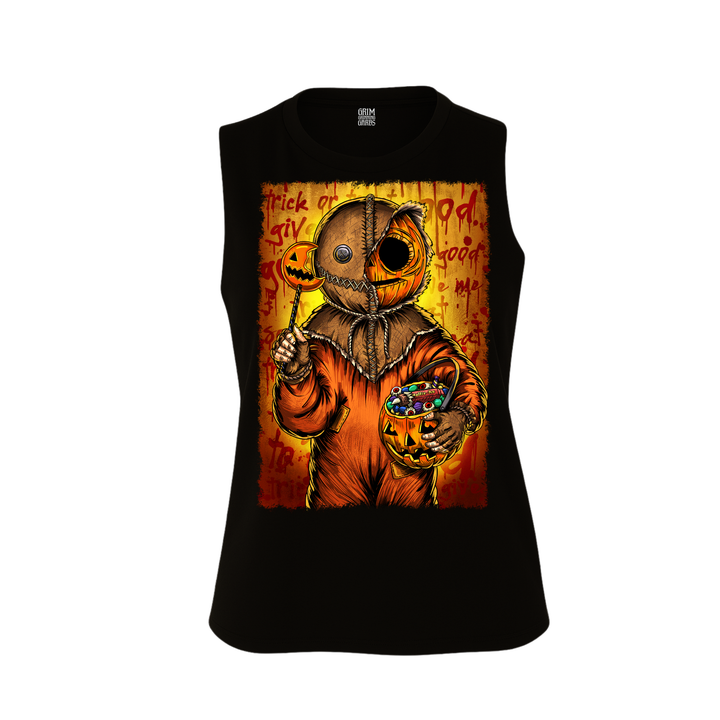 TRICK OR TREAT GIVE BOO SOMETHING GOOD TO EAT! WOMEN'S CROPPED RACERBACK