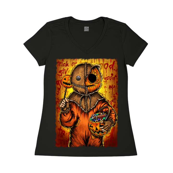 TRICK OR TREAT GIVE BOO SOMETHING GOOD TO EAT! WOMEN'S V-NECK T-SHIRT