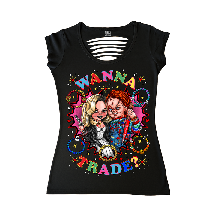 WANNA TRADE? - FRIENDSHIP BRACELETS 'TIL THE END WOMEN'S CUT BACK T-SHIRT