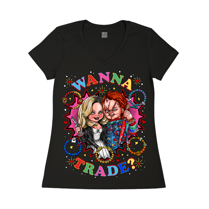 WANNA TRADE? - FRIENDSHIP BRACELETS 'TIL THE END WOMEN'S V-NECK T-SHIRT